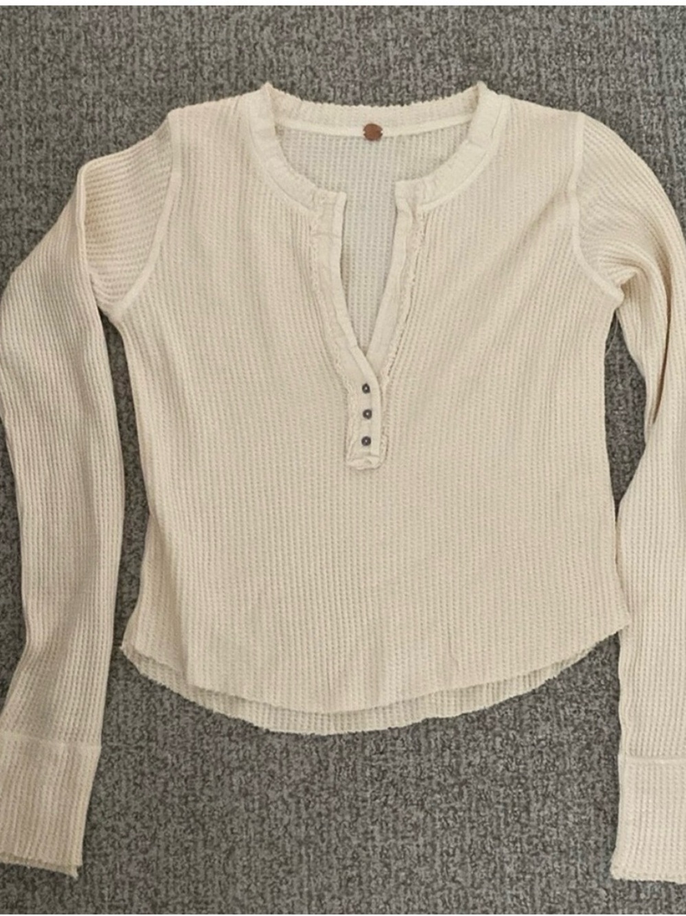 Free People Cream Waffle Henley Long Sleeve Top